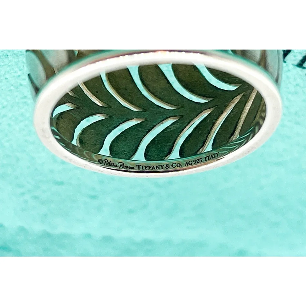 Tiffany & Co. Paloma Picasso Villa Palm Leaf Wide Silver Ring Band Size 4.75